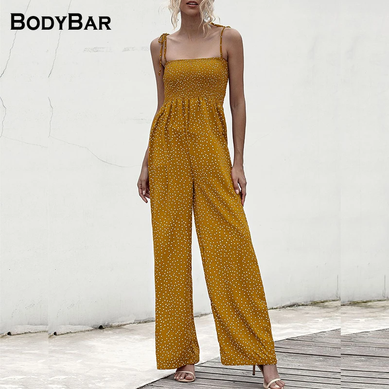 

Elegant Lady Summer Sling Sleeveless Playsuit Polka Dot Loose Bodycon Beach Jumpsuits Fashion Clubwear Bodysuit Yellow Playsuits