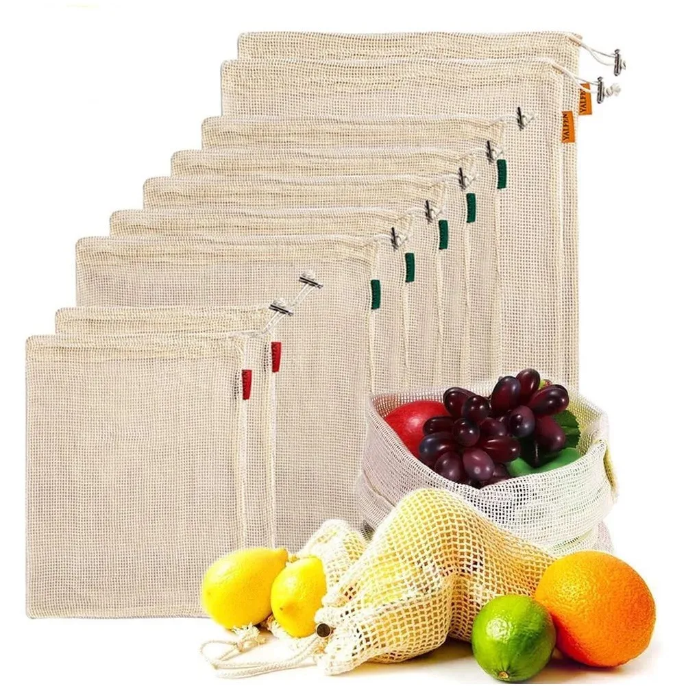 Hot 9 PCS Set of Reusable Mesh Produce Bags for Grocery Vegetable Fresh Storage Cotton | Дом и сад