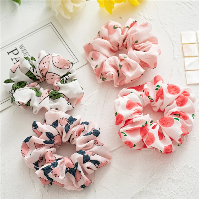 

Lemon Grapefruit Pear Peach Printed Elastic Hair Rubber Band Fruit Print Scrunchies Avocado Lychee Hair Rope Hair Accessories