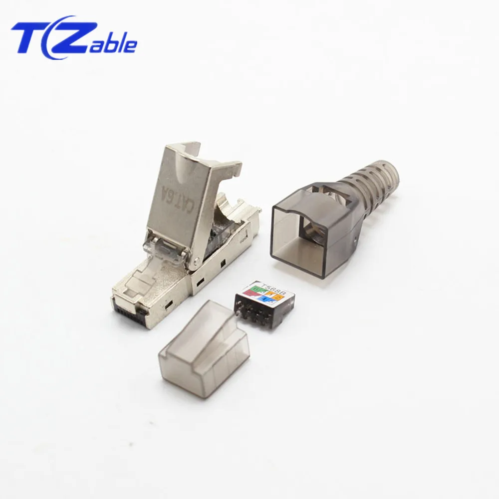 

2pc Shielded Crystal Head Cat6 Adapter Adapter Ethernet RJ45 CAT6A Reusable Plug Types Ethernet Crystal Head 10 Gigabi Connector