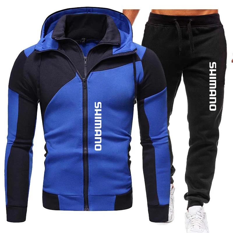 

New SHIMANOS Fishing Clothes Men Warm Hooded Sport Set Full Sleeve Patchwork Outdoor Fishing Suit Sport Fishing Clothing