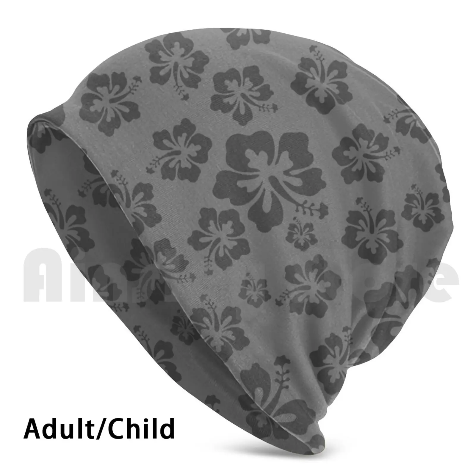 

Grey Hibiscus Floral Pattern Hawaiian Tropical Print Beanies Pullover Cap Comfortable Hibiscus Hawaii Flowers