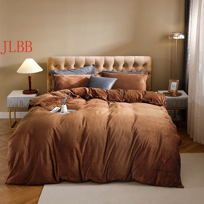 

2020 winter colorful lbedding set flannel fleece bed linen set warm home bed 3/4pcs duvet cover flat/ fitted sheet bedclothes