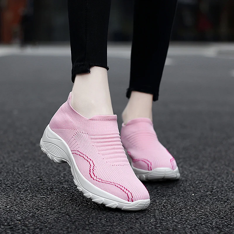 New Tennis Shoes Women Platform Sneakers Outdoor Sports Solid Color Breathable Sock Footwear