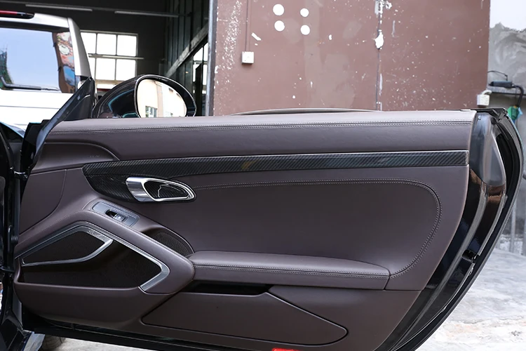 2 шт., настоящее углеродное волокно для Porsche 911 718 Cayman Boxster, декоративные полоски для внутренней отделки дверей автомобиля, 2013-, автомобильные аксессуары