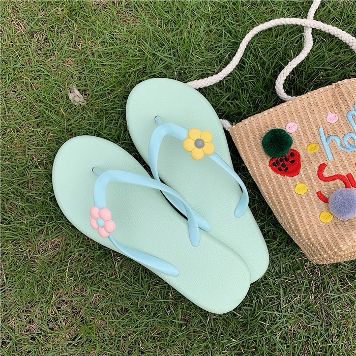 Шлепанцы женские с цветами Симпатичные сандалии для девочек без застежки
