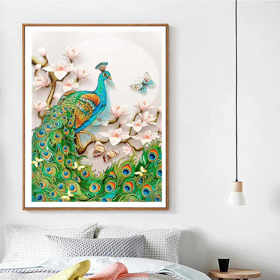AZQSD DIY Раскрашивание по номерам Павлин домашнее украшение картина маслом