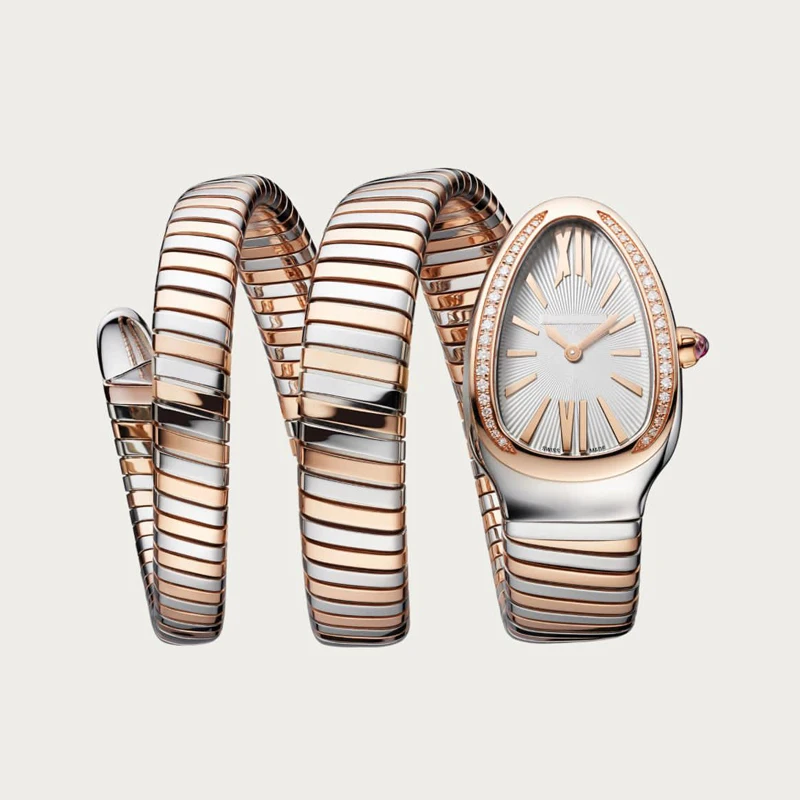 

Luxury Women Watch Quartz Movement Snake Watches Diamond Bezel Silver Rose Gold Stainless Steel Female Lady Wristwatches