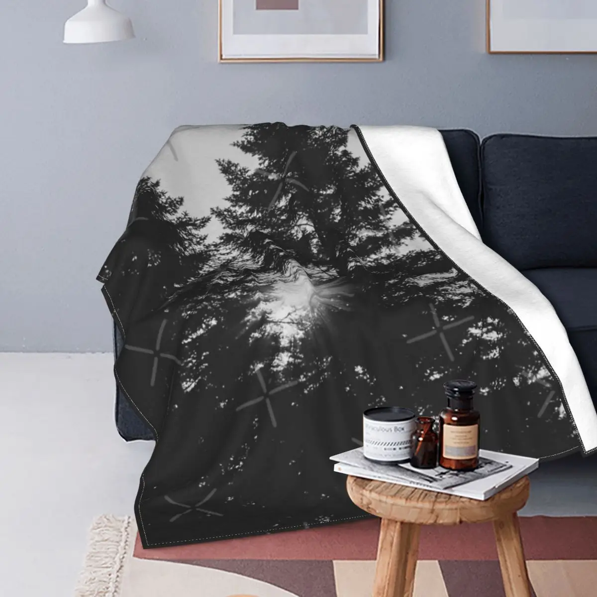 

The Three Trees-colcha en blanco y negro para cama, cubierta de playa de muselina a cuadros, manta térmica a cuadros en el sofá