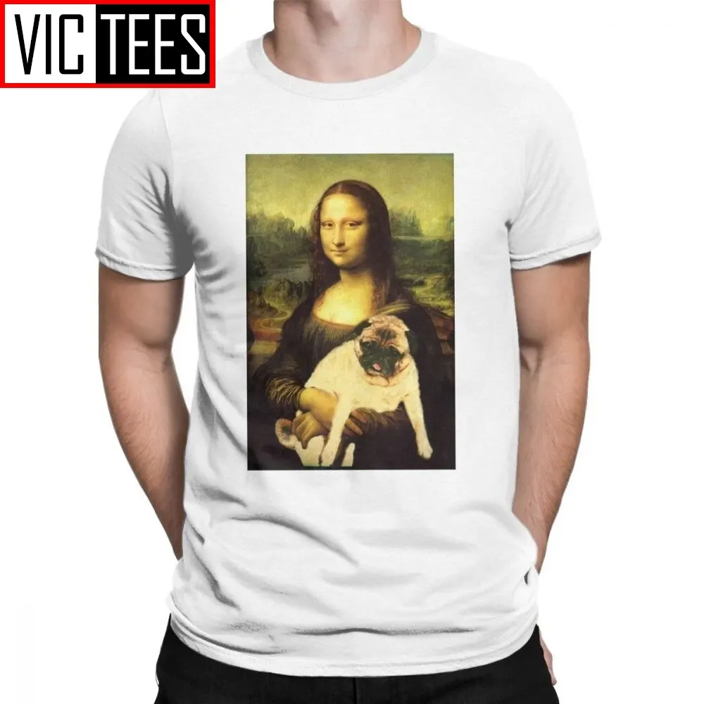 Mona Lisa T Shirt Pug Dark Lord Joconde Artist T-Shirts Men Short Sleeved 2021 Fashion Tees Pure Cotton Tops Print