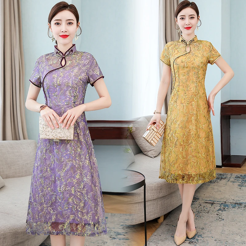 Новинка 2020 женское платье чонсам длинное летнее в китайском стиле для мам с