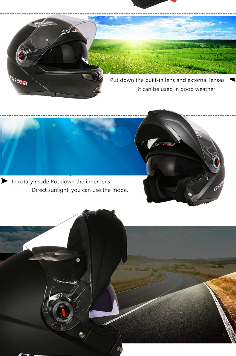 LS2 FF370 moto rcycle шлем двойной объектив Внутренний солнцезащитный козырек шлем moto LS2 откидной модульный гоночный шлем ECE Сертификация