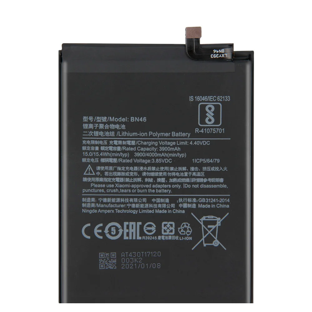 

Replacement Battery BN46 For Xiaomi Redmi 8 Redmi 7 Redmi7 Note 6 Note6 Rechargeable Phone Battery 4000mAh