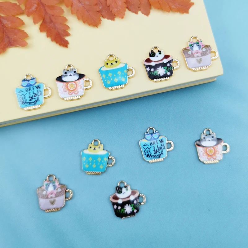 

10pcs Cute Cup Cats Enamel Charms Pendant Animals Metal Earrings Finding Fit DIY Bracelet Jewelry Accessories Gifts