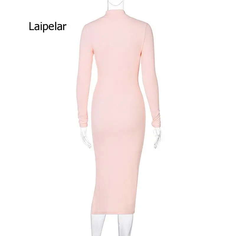 

2021 Spring New Hollow Out Round Neck Long Sleeve Split Dress Women's Office Club Causal Wear