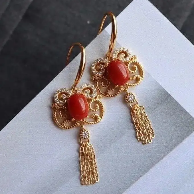 

Petal Fringe Earrings Korean Internet Celebrity Exaggerated Autumn and Winter Personalized Red Earrings Female Temperament Chine