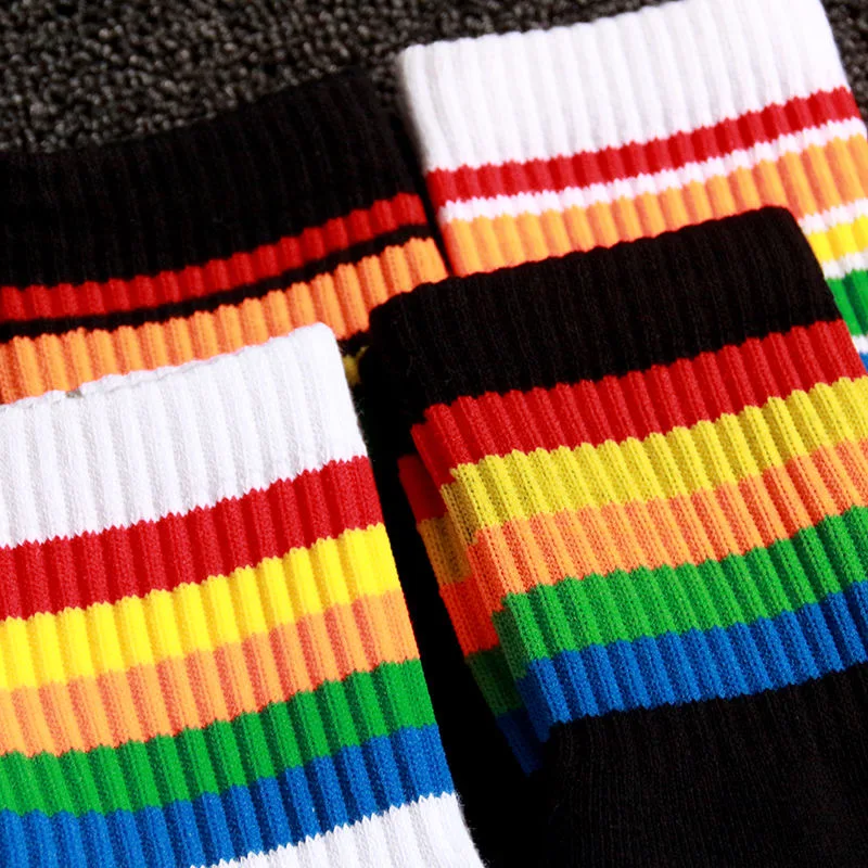 

Cool Summer Men's Funny Ankle Socks Harajuku Colorful Stripes Mid Funny Socks 1 Pair Kawaii Rainbow Gay Street Hip Hop socks