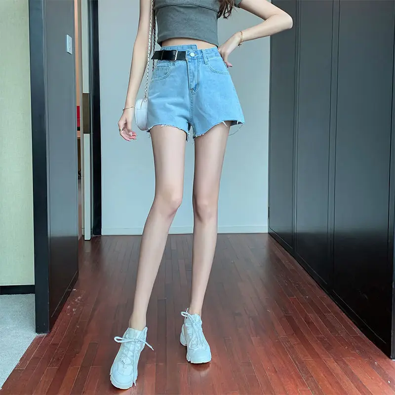 

Jeans women's high waist thin versatile 2021 new student Korean loose wide leg straight A-line shorts with holes