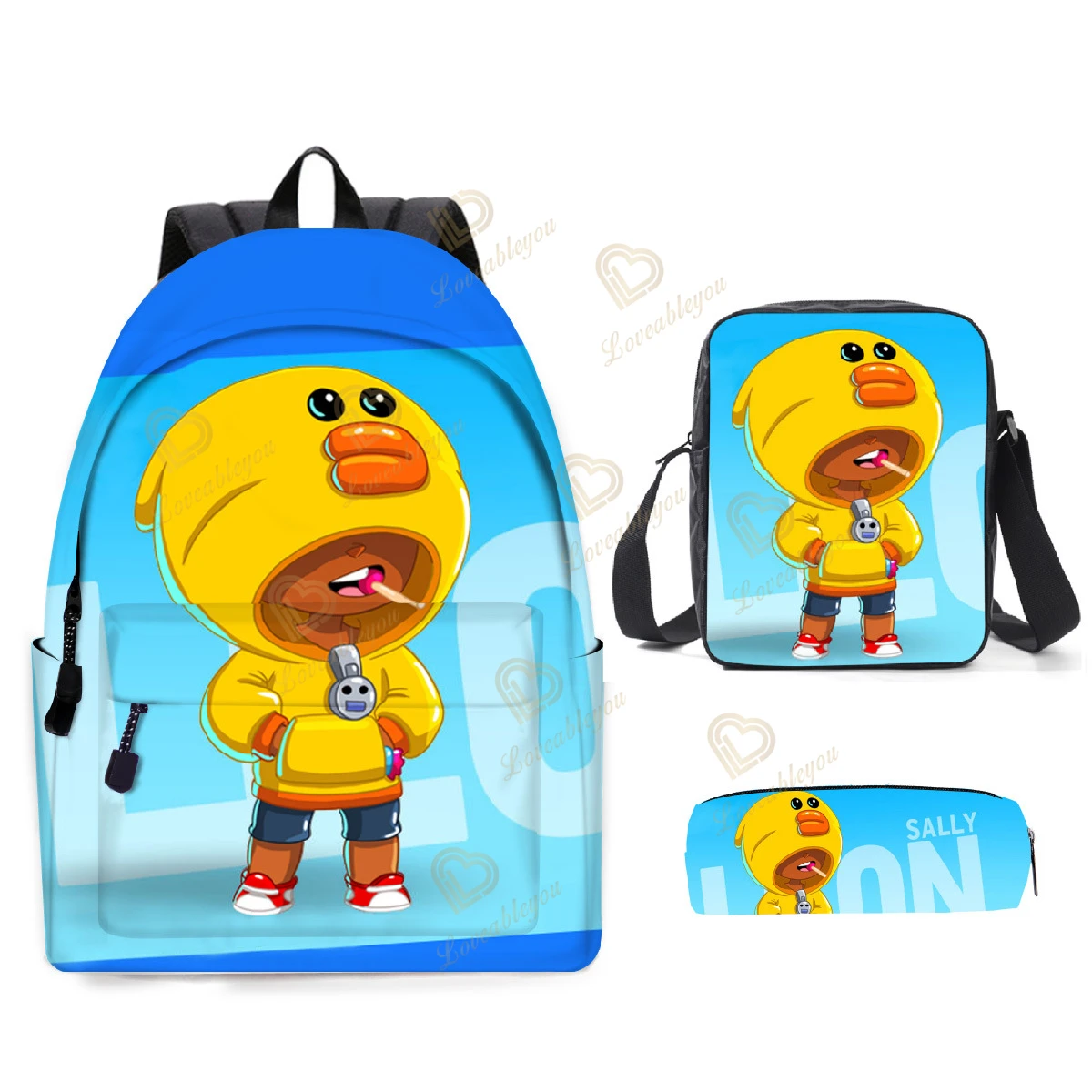 

3 Piece Set School Bags for Teenage Girls Women Backpack Leon Travel Bagpack Women Notebook Bookbags Teen Student Schoolbag