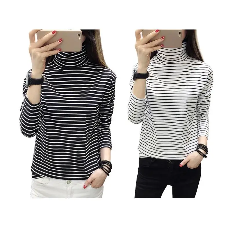 Женская черно белая полосатая футболка с длинными рукавами в Корейском стиле