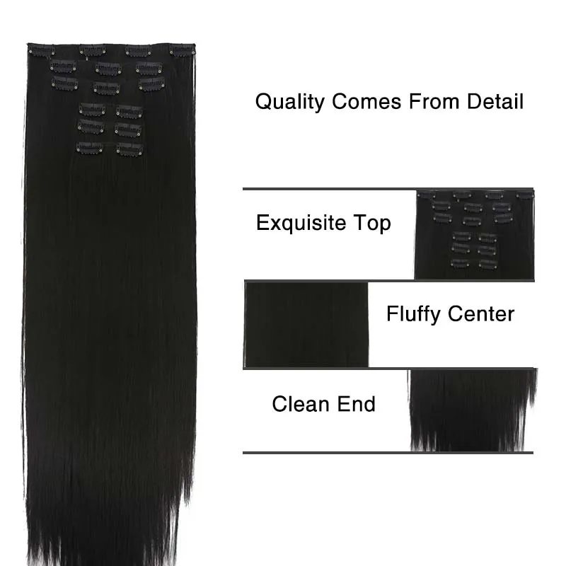 Длинные прямые искусственные накладные волосы парик удлинители кусок для черных