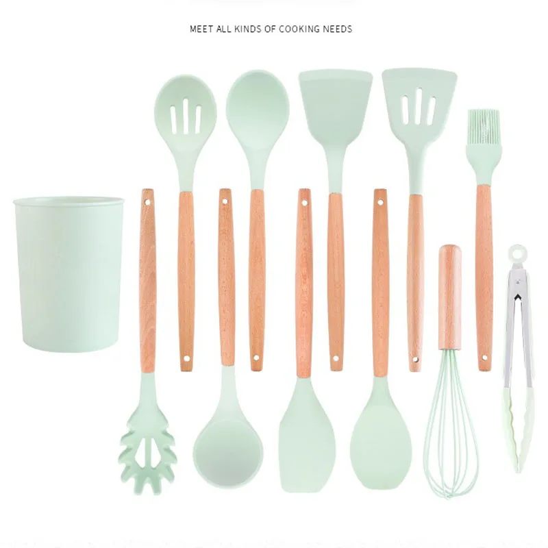 Набор силиконовых кухонных принадлежностей столовая посуда ложка деревянная