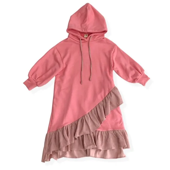 

Cultiseed Girls Autumn New Cute Sweet Multi Layered Ruffles Long Dress Big Children Kids Loose Casual Long Sleeve Hooded Dresses