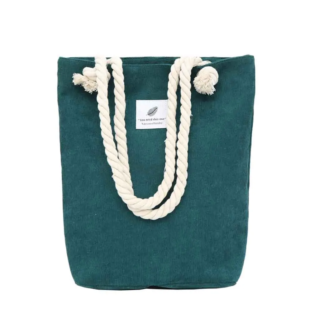 Large Canvas Bag For Women Corduroy Handbag Shoulder Bags Green Shopping waterproof bag girls Handbag1112#B | Багаж и сумки