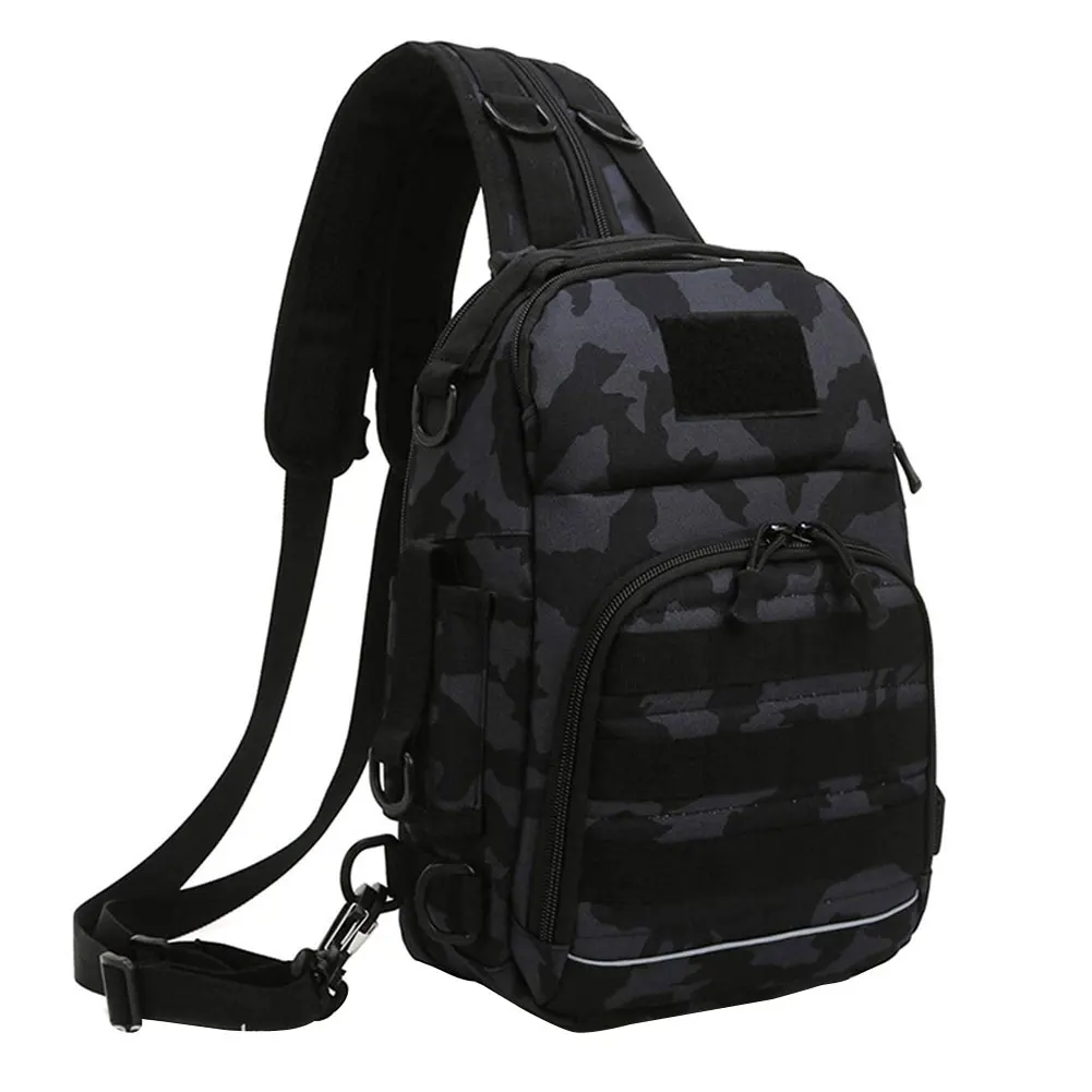 

Fishing Bag Outdoor Water Resistant Shoulder Backpack Cross Body Sling Bag With Rod Holder Tackle Box Black Camouflage Storage
