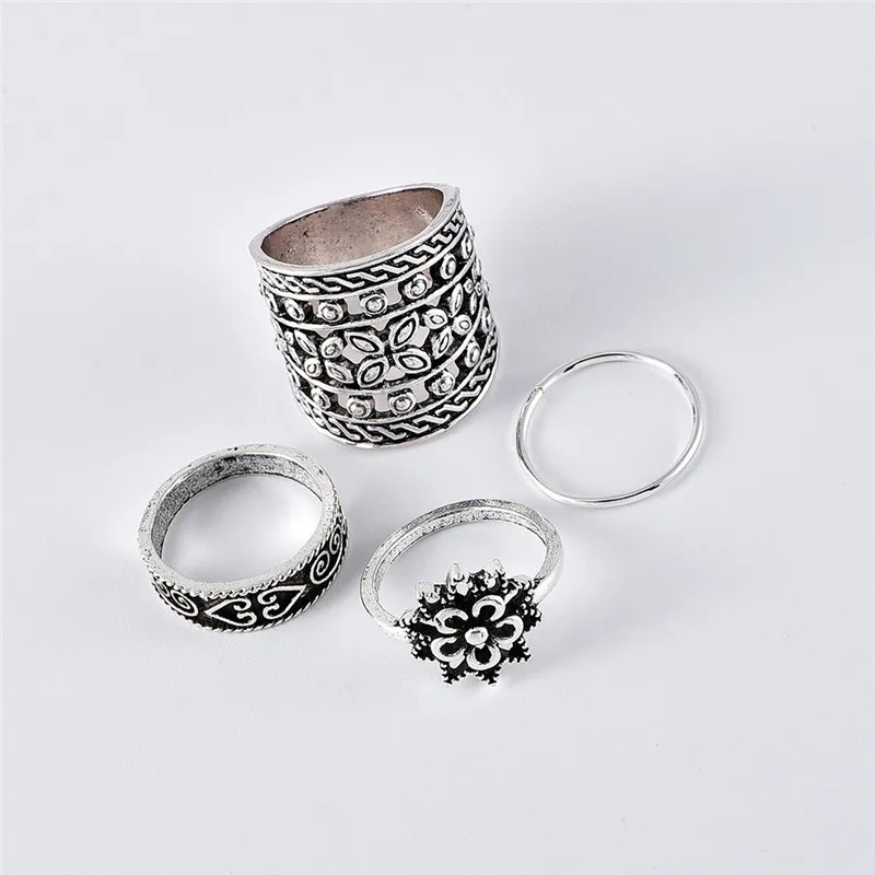 Винтажные полые листья цветок резное сердце геометрические кольца набор