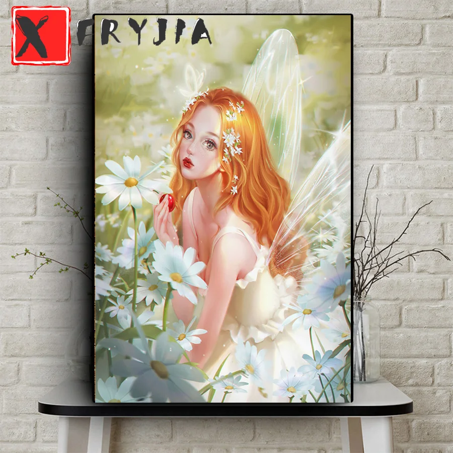 

Алмазная живопись фея, которая украсила Дикие фрукты среди белых кустов хризантем стразы, алмазная вышивка, домашний декор