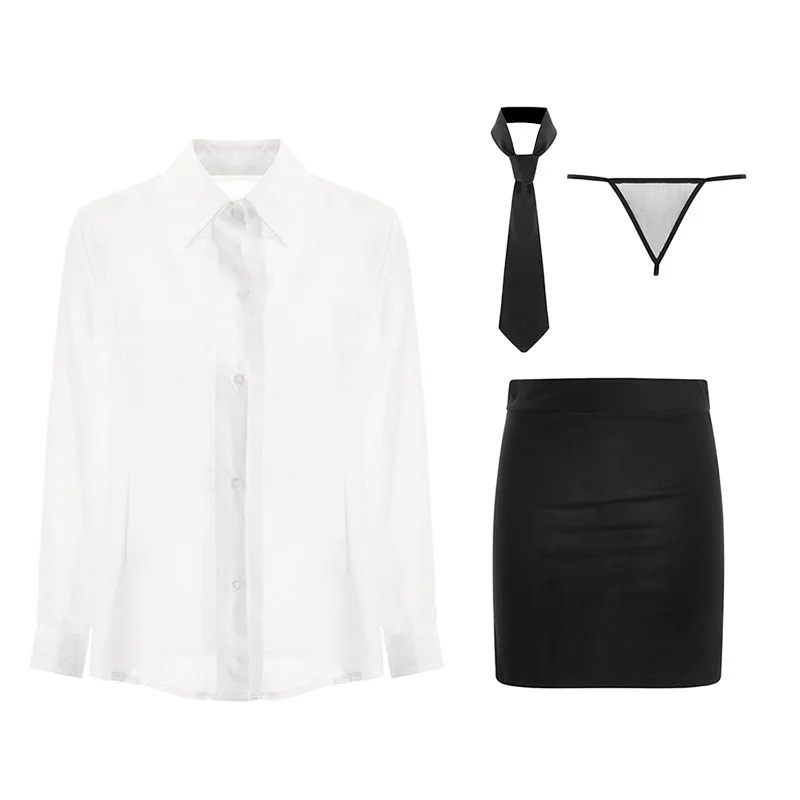 

Sexy Lingerie Chiffon See-through Tie Student Uniform Role Play Suit Realistic Women Costume Erotic Cosplay Uniform Temptation