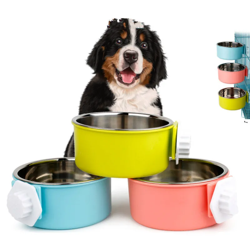 

Pet Bowl Stainless Steel Water Food Feeder Feeding Dog Puppy Cat Hanging Cage Pet Supplies
