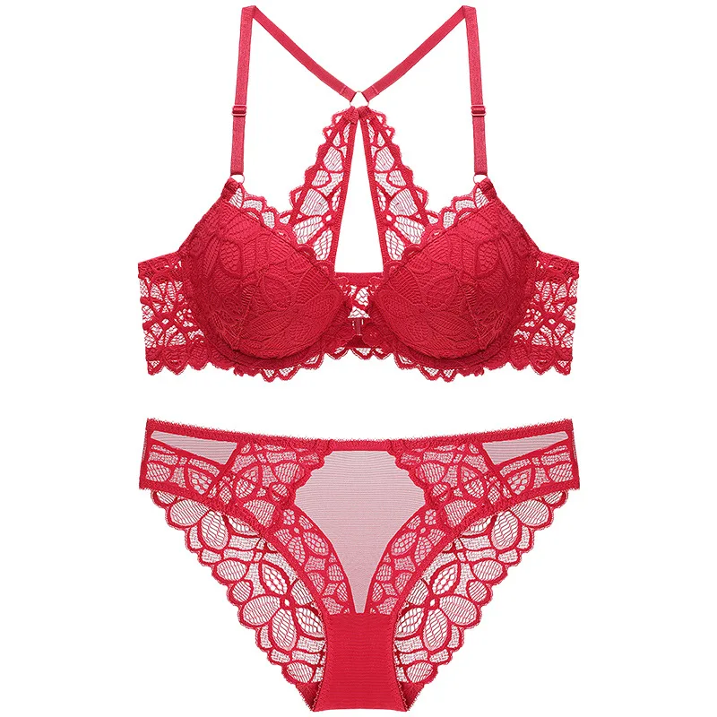 Front Closure Y-line Straps Formal Dress Bra Female Push Up Lace Bra And Panty Set Push Up Lace Sexy Women's Underwear Set