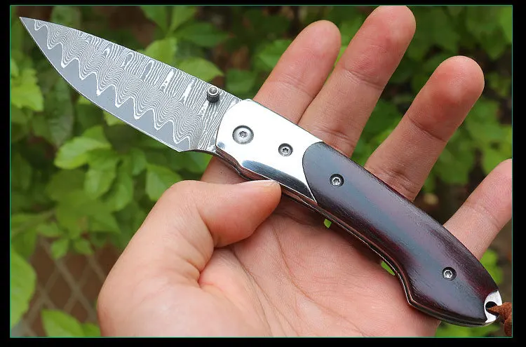 Новый товар острый нож из дамасской стали складной с деревянной ручкой уличный