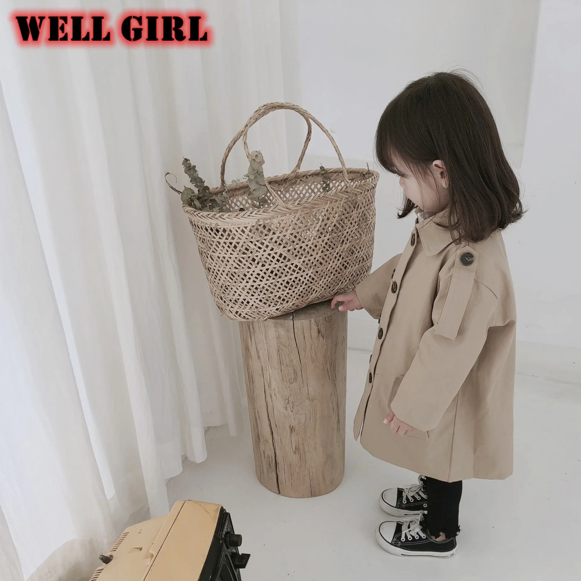 Двубортный тренч для детей от 3 до 8 лет детское осеннее пальто девочек длинная