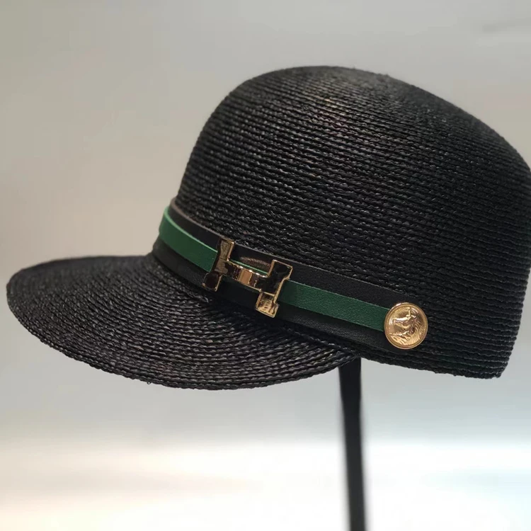 

High Grade Metal Buckle Handmade Straw Hat Travel Beach Knight Equestrian Cap Baseball Cap