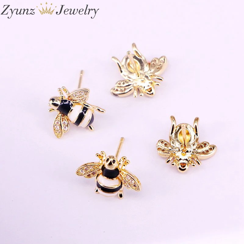 6 пар Кристальные белые и черные эмалированные милые насекомое пчелы золотого