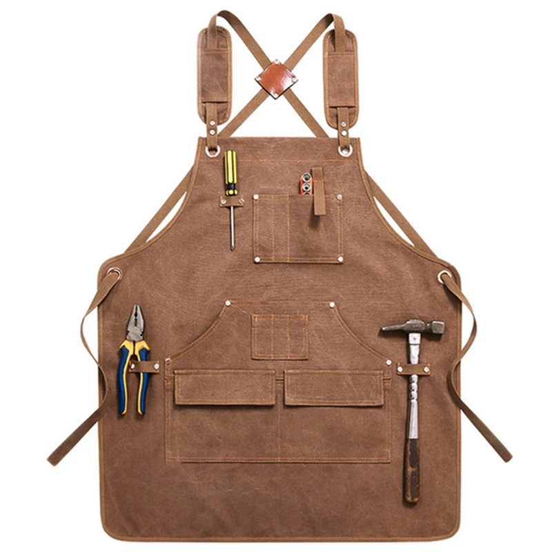 

Woodworking Aprons Heavy Duty Waxed Canvas Work Apron with Pockets for Garden Carpenter Blacksmith Shop Apron