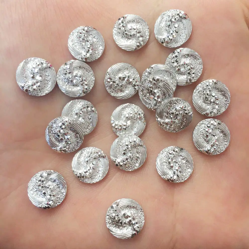 silver Новинка 100 шт AB смолы 10 мм круглый Феникс Хвост Flatback Стразы свадебное украшение W22 - Цвет: silver