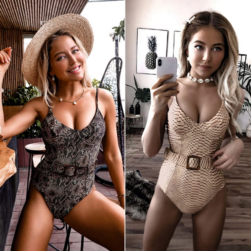 Цельный купальник женский сексуальный цельный бикини со змеиным принтом и