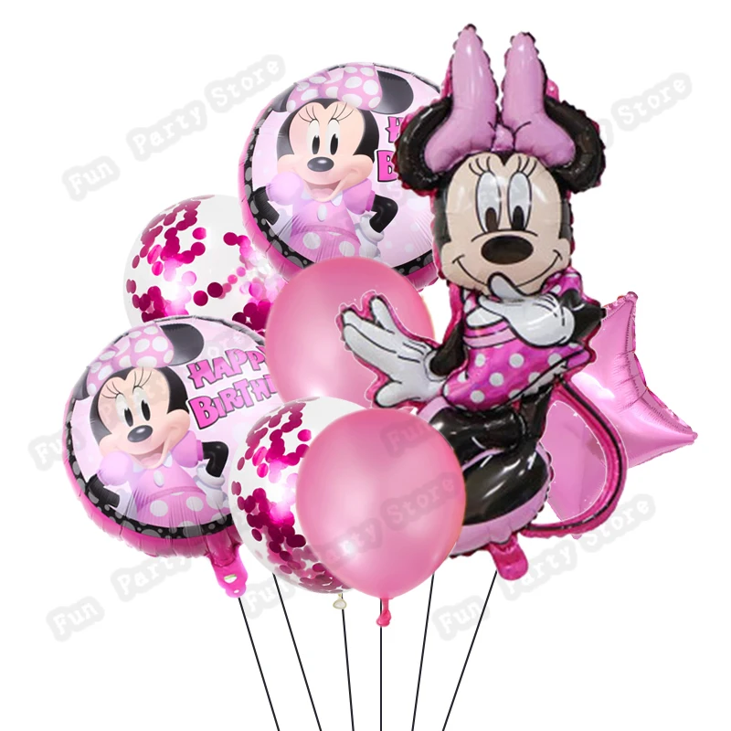 Minnie mouse foil balloons mickey 1st birthday party decorations kids ballon number 1 globos baby shower confetti latex ball toy | Дом и сад