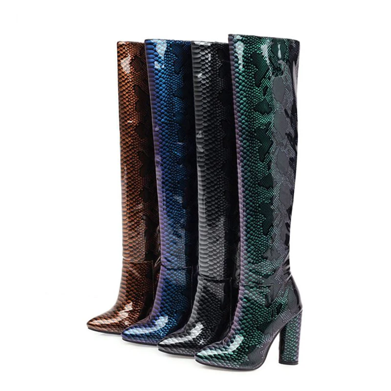 Женские сапоги-ботфорты TAOFFEN сапоги на молнии с острым носком толстом каблуке