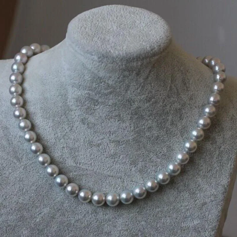 Жемчужное ожерелье из натурального серебристо-серого жемчуга 14 К/20 мм 10-11 |