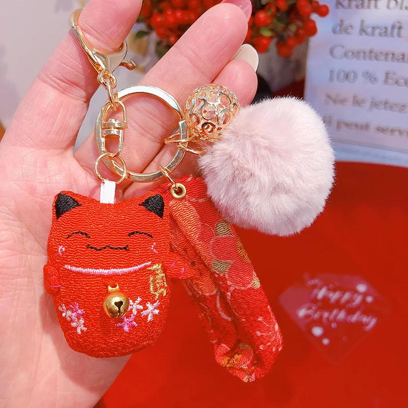 2019 Новый карабин Манеки Неко Счастливый Кот Толстый Плутус Помпон Брелок для ключей Женский кожаный брелок с металлическими цепочками для автомобилей и сумок Подвески подарки.