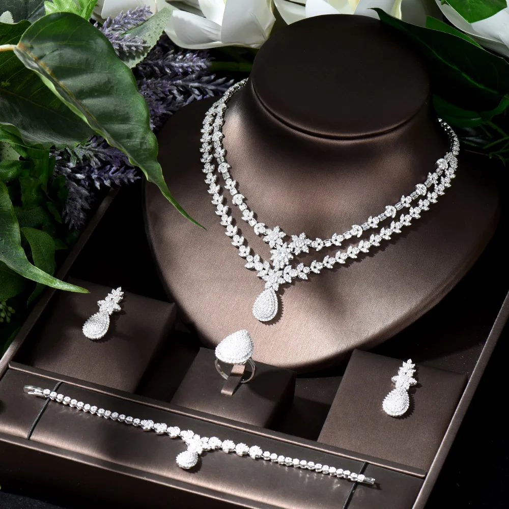 

HIBRIDE Fashion Nigeria Bridal Jewelry Sets 4pcs Necklace and Earring Jewelry for Women Party parure bijoux femme mariage N-1214