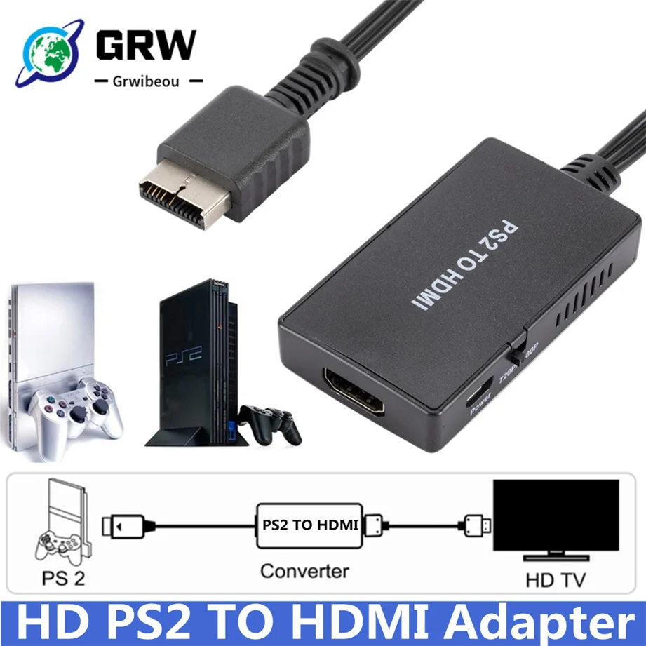 

GRWIBEOU PS2 to HDMI Converter Adapter, PS2 to HDMI Cable PS2 to HDMI Support 1080P, Connecting a PS2 to a Modern TV with HDMI