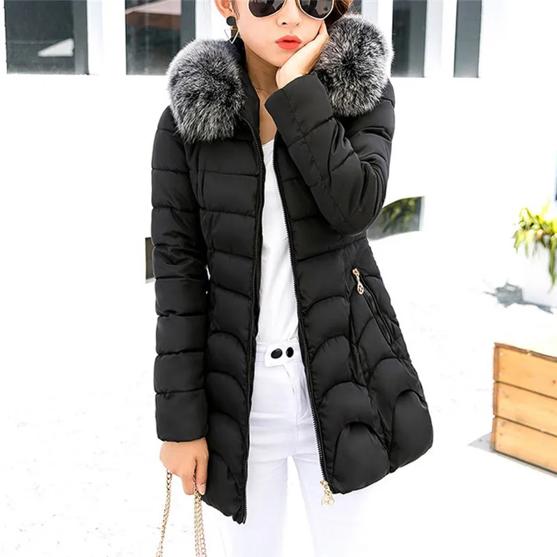 2019 зимняя женская куртка с воротником из искусственного меха енота и осенняя