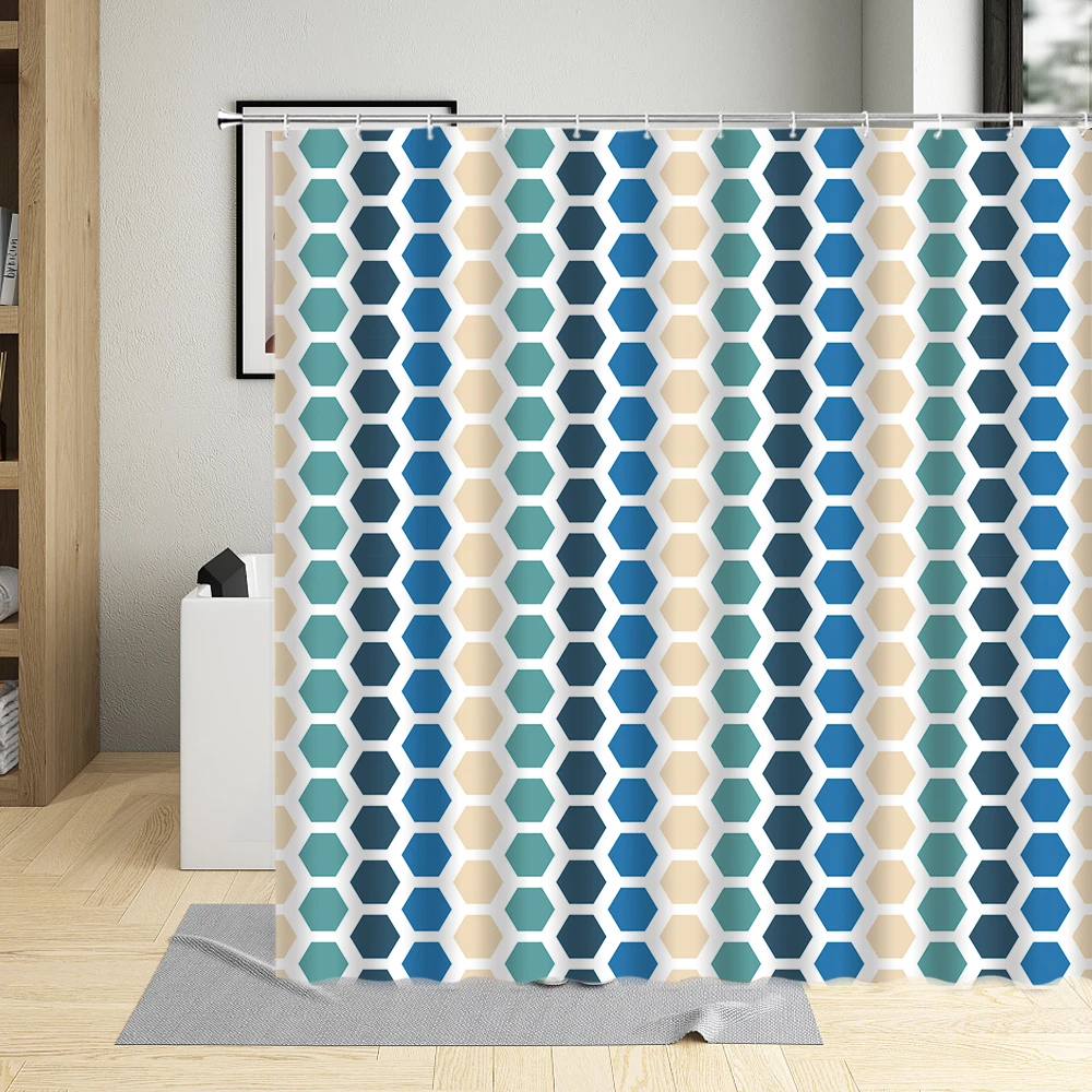

Modern Colorful Geometric Creative Shower Curtain Polyester Fabric Waterproof Bath Curtains With Hooks Bathroom Decor Art Poster