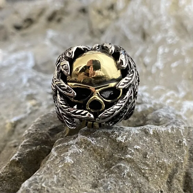 

Gothic Domineering Wings Skull Steampunk Vintage Stainless Steel Biker Rings Men's Gift Skeleton Gold Jewelry Metal Wholesale